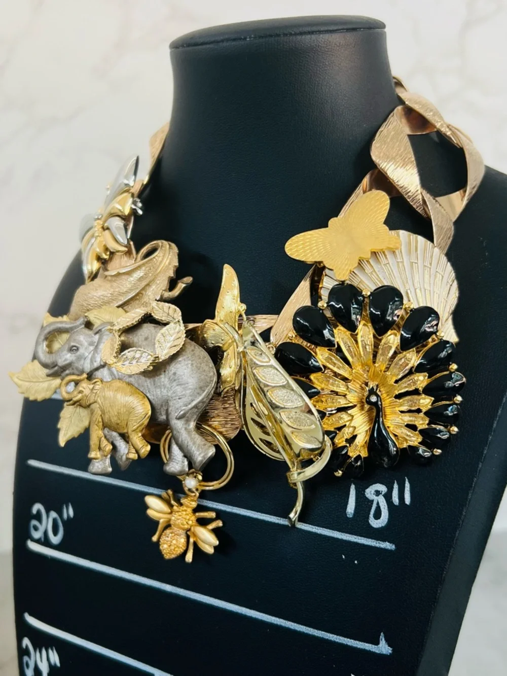 Upcycled Vintage Brooch Necklace "Earth Treasures" 16in - Picture 7 of 10